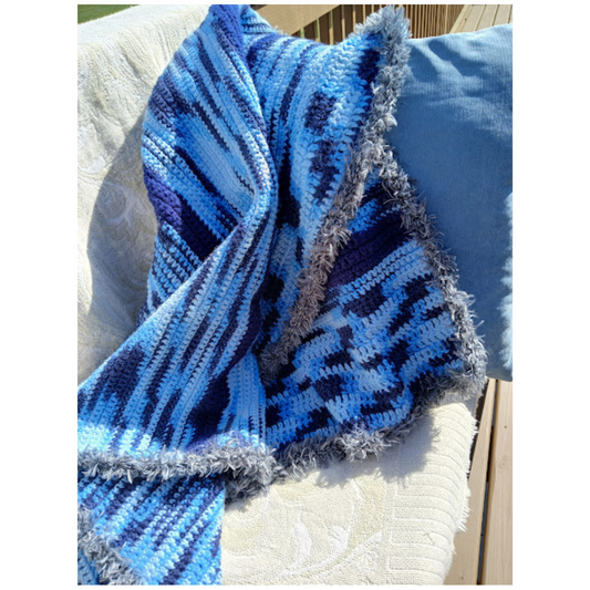 Varigated Boho Blues -Small Blanket or Throw. Give an Heirloom. Be Remembered for your Legacy Gift. Crochet Afghan in Alpaca Polyester Blend