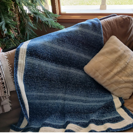 Varigated Blues Blanket - Small Blanket, Throw, Crocheted Afghan, Made from Alpaca Wool Polyester blend Yarn.