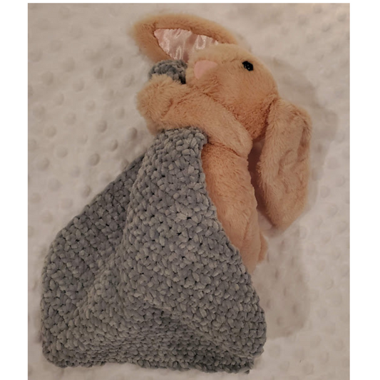 Handmade Bunny Lovey Blankie – Light Green Velvet Security Blanket with Plushie