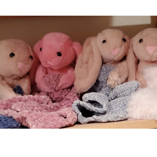 Handmade Bunny Lovey Blankie – Pink Fur-Look Security Blanket with Plushie