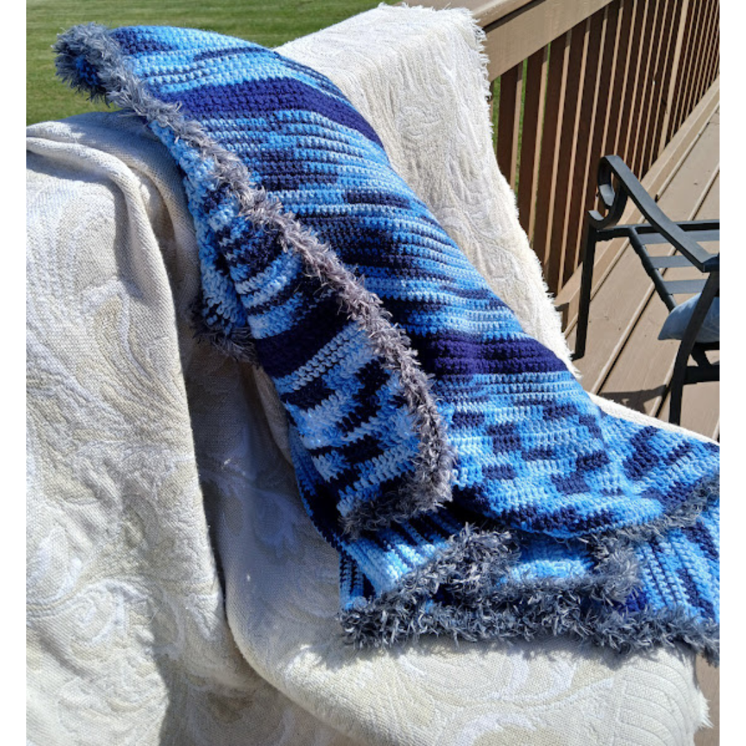 Varigated Boho Blues -Small Blanket or Throw. Give an Heirloom. Be Remembered for your Legacy Gift. Crochet Afghan in Alpaca Polyester Blend