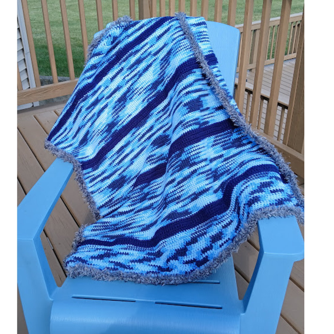 Varigated Boho Blues -Small Blanket or Throw. Give an Heirloom. Be Remembered for your Legacy Gift. Crochet Afghan in Alpaca Polyester Blend
