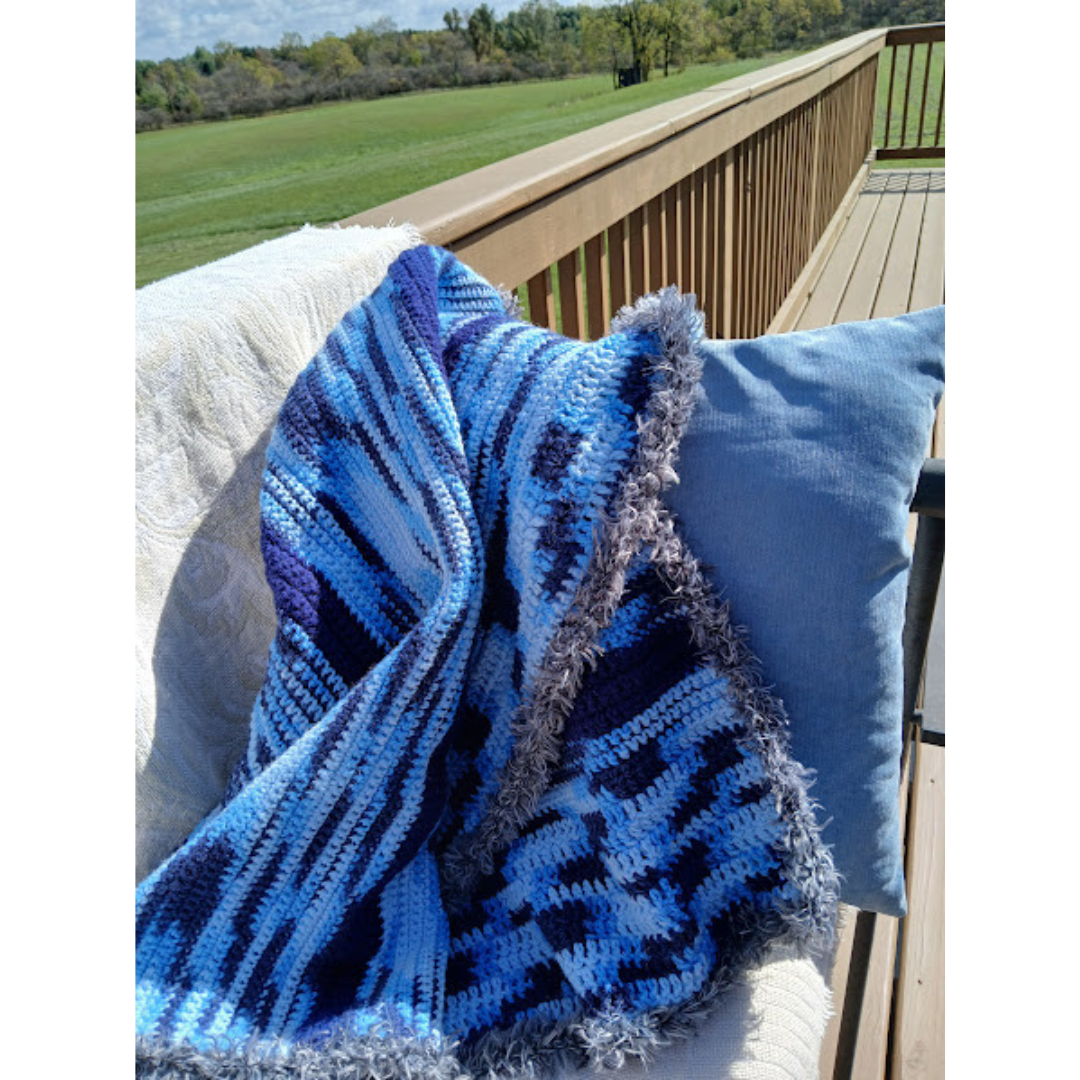 Varigated Boho Blues -Small Blanket or Throw. Give an Heirloom. Be Remembered for your Legacy Gift. Crochet Afghan in Alpaca Polyester Blend