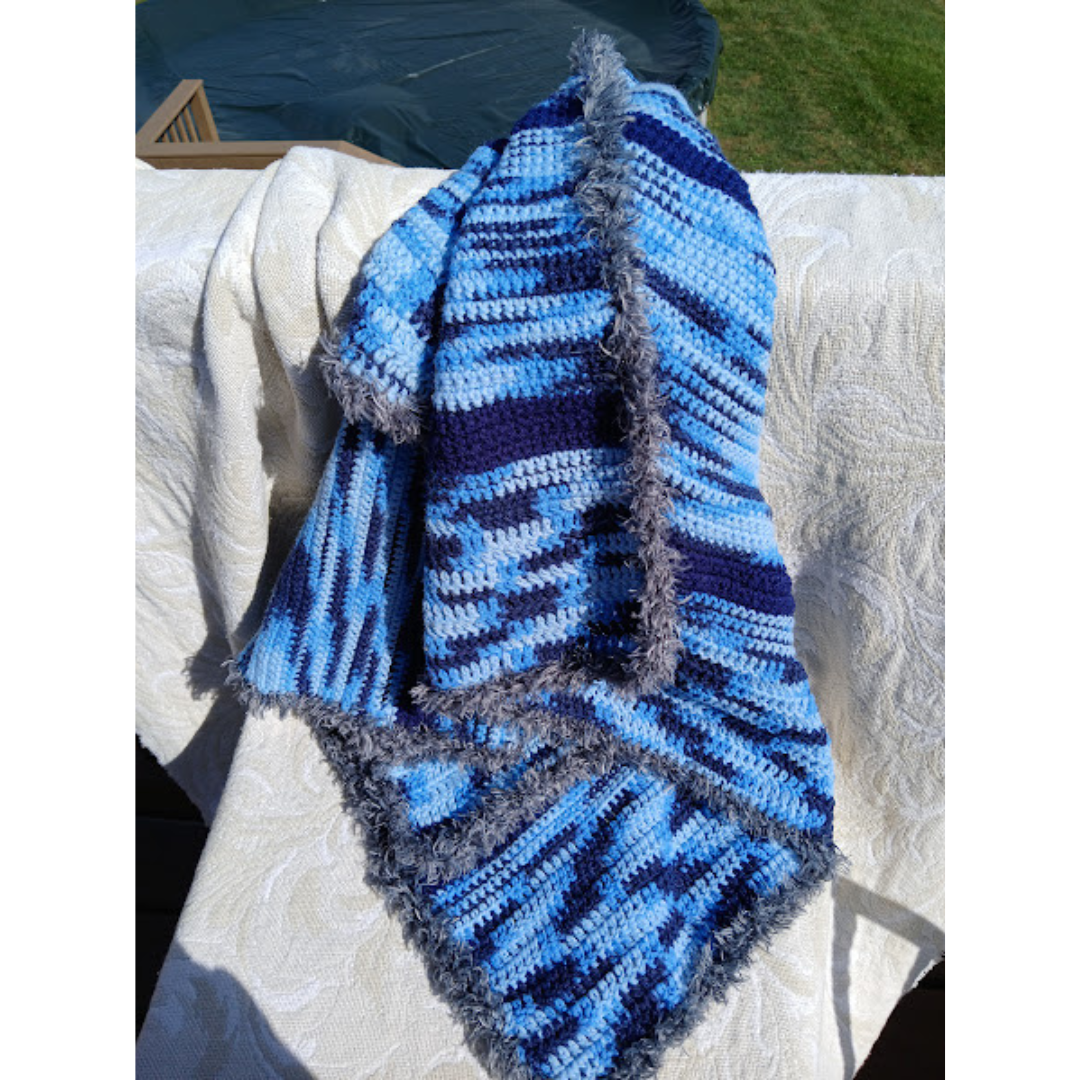 Varigated Boho Blues -Small Blanket or Throw. Give an Heirloom. Be Remembered for your Legacy Gift. Crochet Afghan in Alpaca Polyester Blend