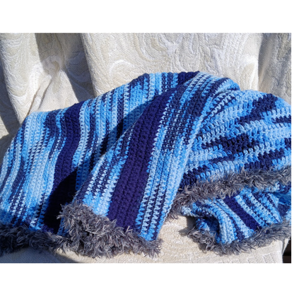Varigated Boho Blues -Small Blanket or Throw. Give an Heirloom. Be Remembered for your Legacy Gift. Crochet Afghan in Alpaca Polyester Blend