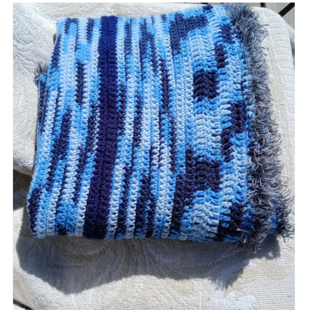 Varigated Boho Blues -Small Blanket or Throw. Give an Heirloom. Be Remembered for your Legacy Gift. Crochet Afghan in Alpaca Polyester Blend