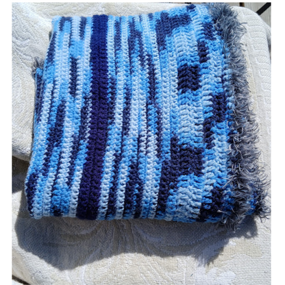Varigated Boho Blues -Small Blanket or Throw. Give an Heirloom. Be Remembered for your Legacy Gift. Crochet Afghan in Alpaca Polyester Blend