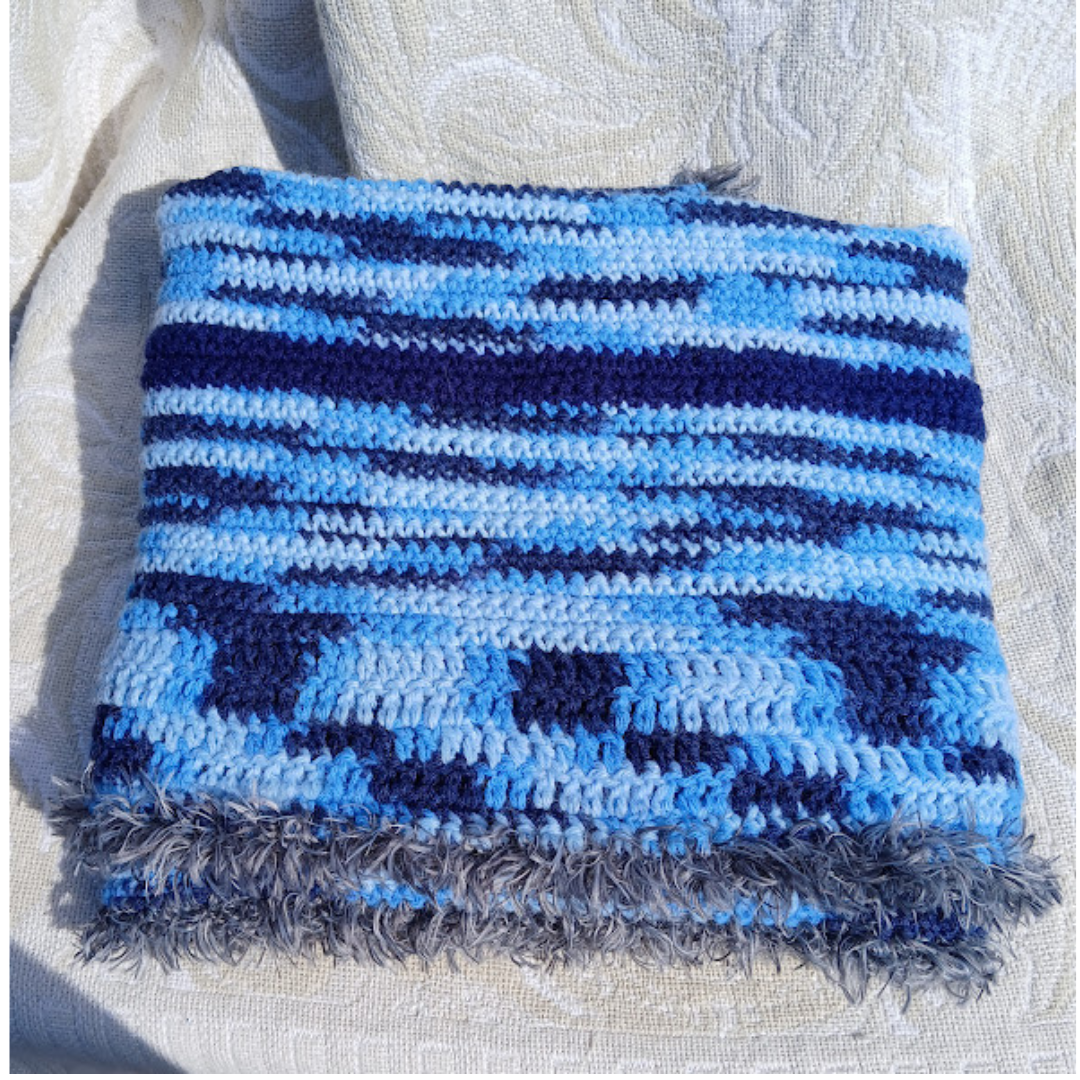 Varigated Boho Blues -Small Blanket or Throw. Give an Heirloom. Be Remembered for your Legacy Gift. Crochet Afghan in Alpaca Polyester Blend