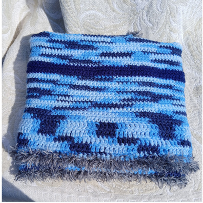Varigated Boho Blues -Small Blanket or Throw. Give an Heirloom. Be Remembered for your Legacy Gift. Crochet Afghan in Alpaca Polyester Blend