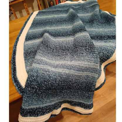 Varigated Blues Blanket - Small Blanket, Throw, Crocheted Afghan, Made from Alpaca Wool Polyester blend Yarn.