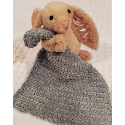 Handmade Bunny Lovey Blankie – Light Green Velvet Security Blanket with Plushie