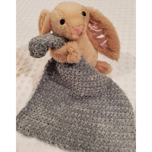Handmade Bunny Lovey Blankie – Light Green Velvet Security Blanket with Plushie