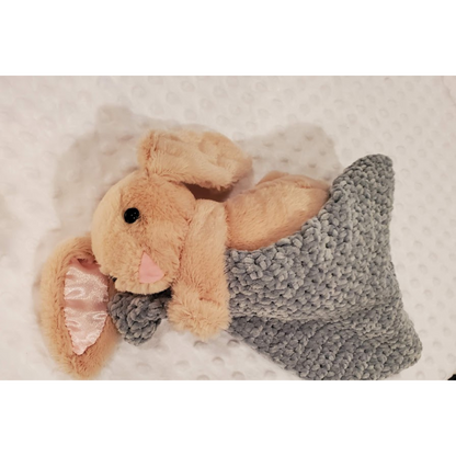 Handmade Bunny Lovey Blankie – Light Green Velvet Security Blanket with Plushie