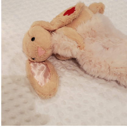 Handmade Bunny Lovey Blankie – Pink Fur-Look Security Blanket with Plushie