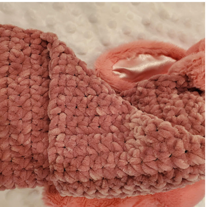 Handmade Bunny Lovey Blankie – Pink Velvet Security Blanket with Plushie