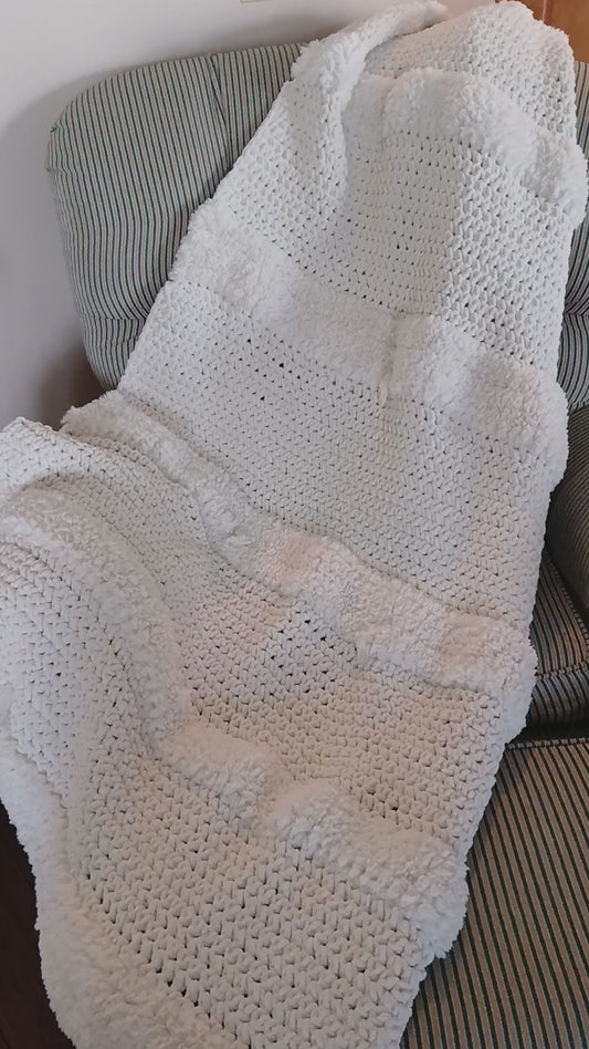 Winter White Wonder. Gift a Handmade Heirloom Blanket & Leave a Legacy. Be remembered for generations. Weighted Soft Alpaca/Polyester blend.